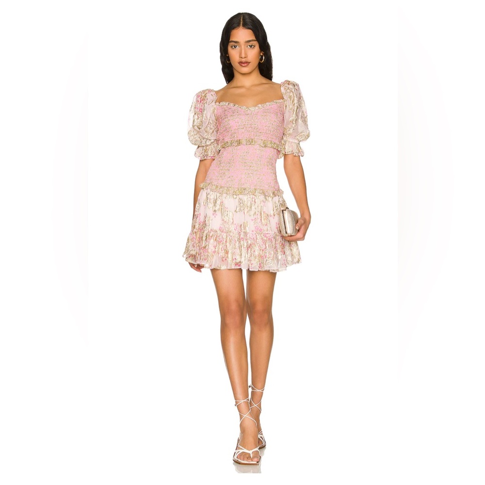 HEMANT AND NANDITA sz S Short Dress Floral Summer Puff Sleeve Mini Revolve Boho